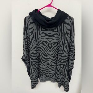 Charter Club Poncho Sweater Womens S/M Gray Black Zebra Print Cowl Neck